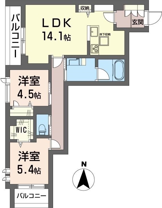 人気の角部屋！２面のバルコニーとWICを含めた豊富な収納がポイント♪