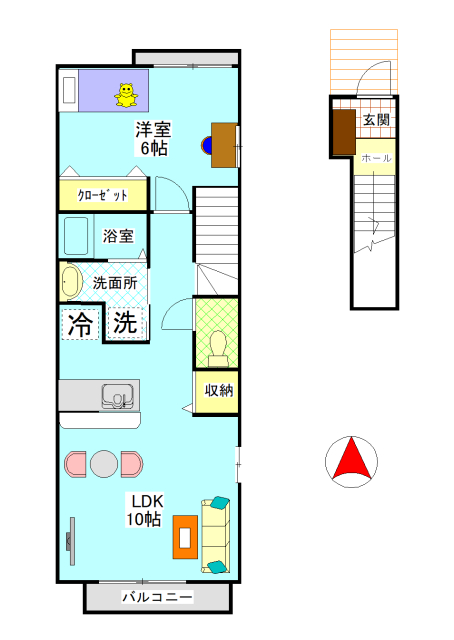 総社市井手　グランパレＫ　1LDＫ　間取り