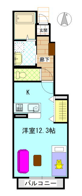 総社市井手　グランパレＫ　1Ｋ　間取り
