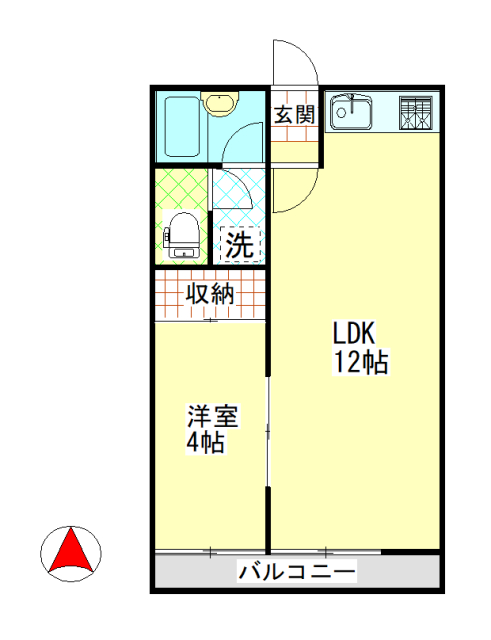 中庄　サニーコート中庄　1LDK　間取り