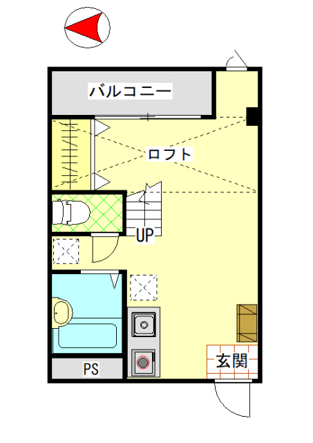 松島　クレストウッド　1R+ロフト　間取り