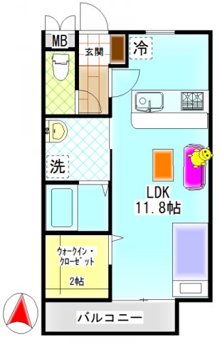 松島　ウィステリアＡ　1Ｋ　間取り