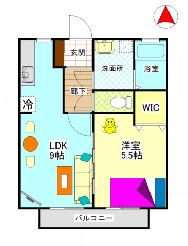 大島　ビバリースクエアＣ　1LDK　間取り