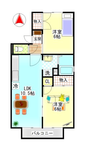 西中新田　フォンティーヌB　2LDK　間取り