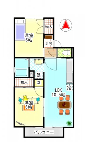 西中新田　フォンテーヌＡ　2ＬＤＫ　間取り