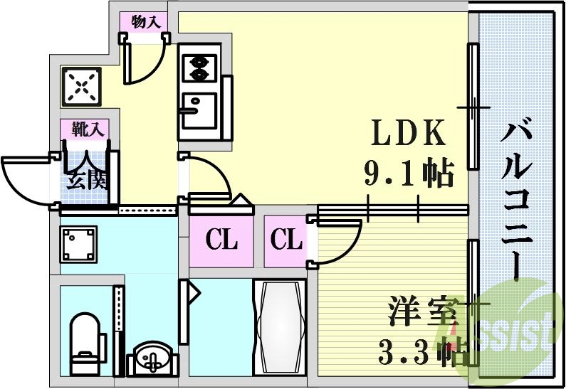 1人暮らしにはピッタリな間取り