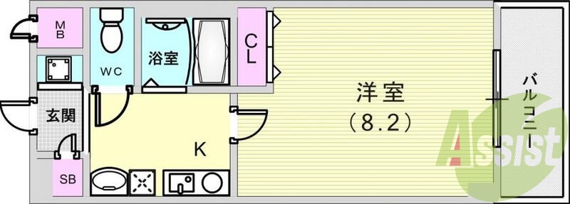 １Ｋ（２５．０４平米）エアコン・室内洗濯機置き場・下駄箱