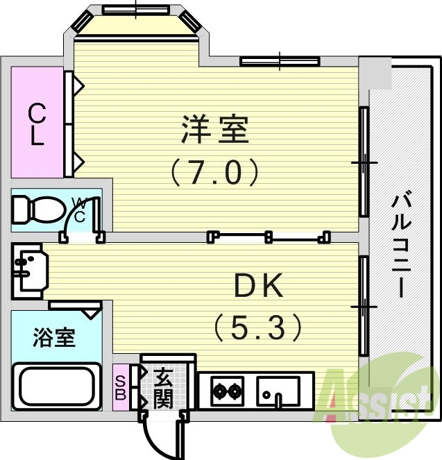 １DK（３２.３平米）独立洗面台・シューズボックス