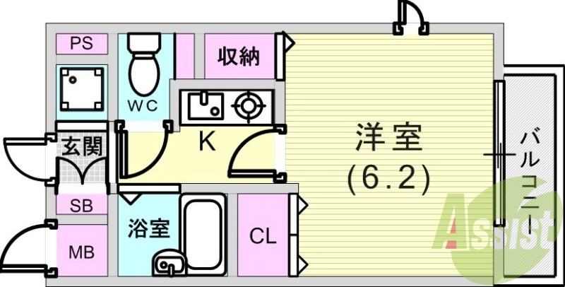 １K（20.16平米）オートロック・セパレートタイプ