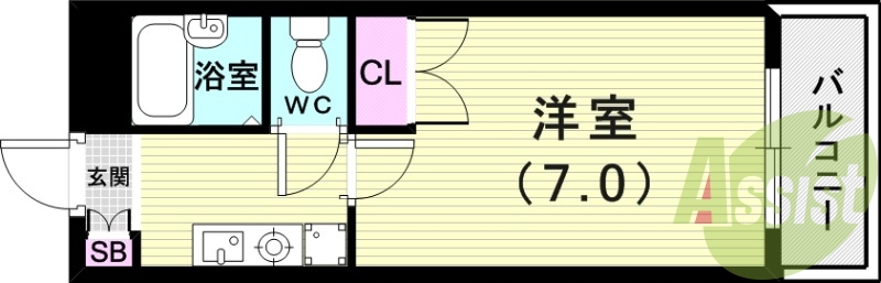 1K（１９.７１平米）エアコン・室内洗濯機置場・風呂トイレ別