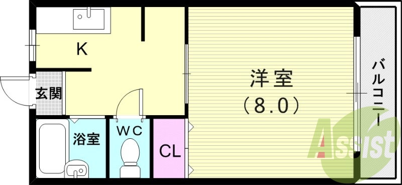 1K（24平米）ネット無料・エアコン・風呂トイレ別・収納