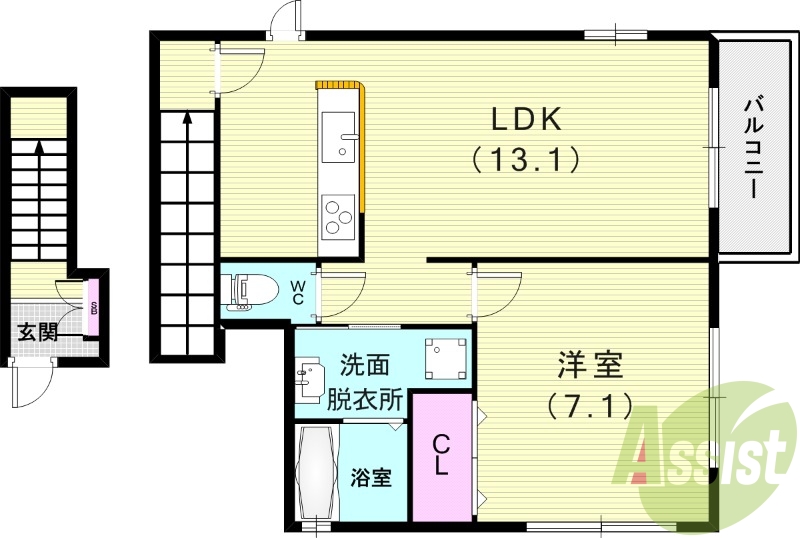 1LDK（51.45平米）浴室暖房・システムキッチン