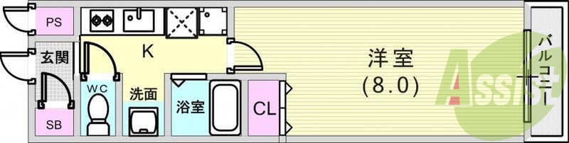 １Ｋ（２４.０８平米）浴室、トイレ、洗面所セパレート