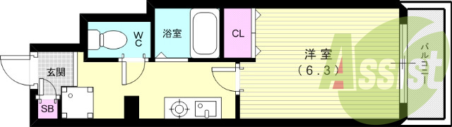 １Ｋ（22.55平米）エアコン・洗濯機置場・ガスコンロ・収納