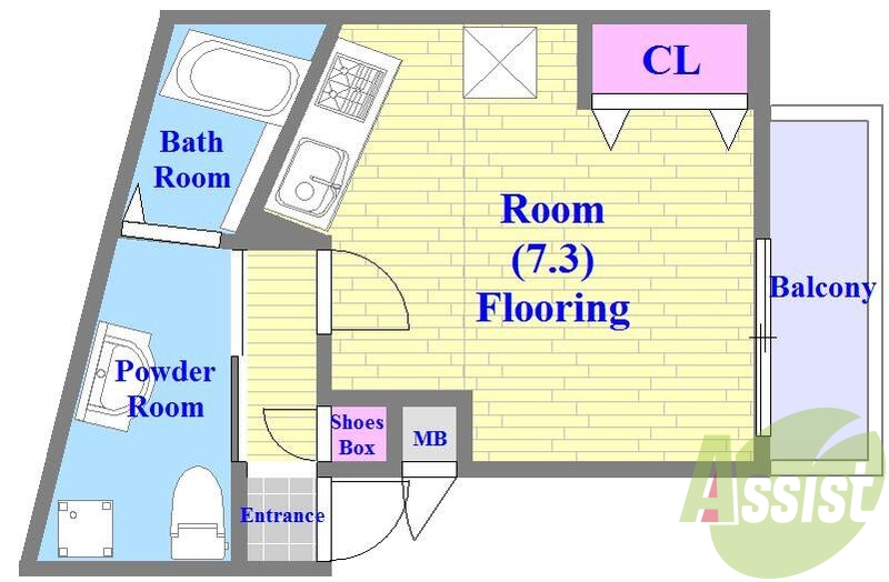 アメリカンセパレートの単身向けの間取りです