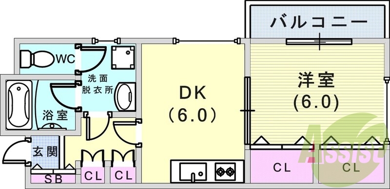1DK（33.99平米）独立洗面台・室内洗濯機置場