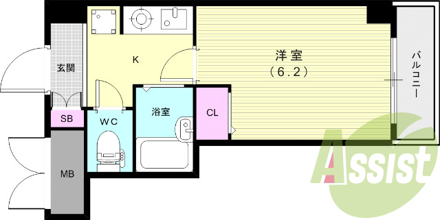 １K（１９.６９平米）オートロック・セパレートタイプ