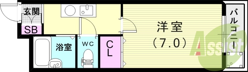 １Ｋ（２１平米）エアコン・ペット可・クローゼット