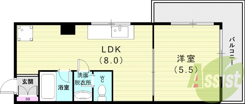 1LDK（２４.３平米）洗面台・エアコン・室内洗濯機置