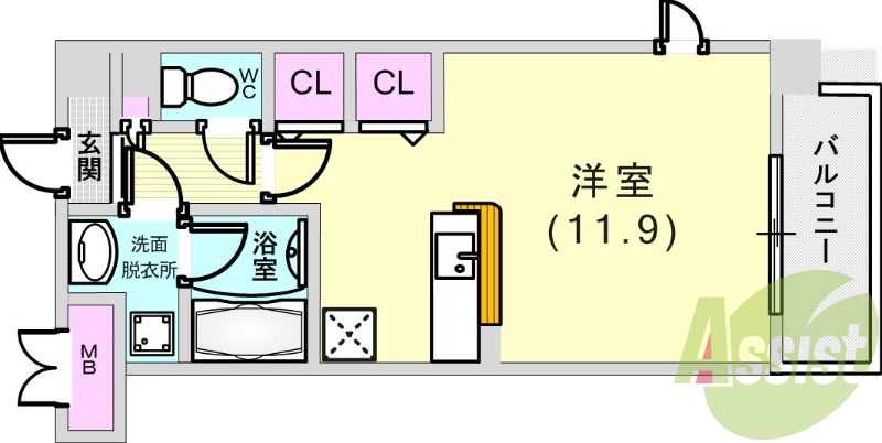 ワンルーム（29.86平米）カウンターキッチン・室内洗濯機