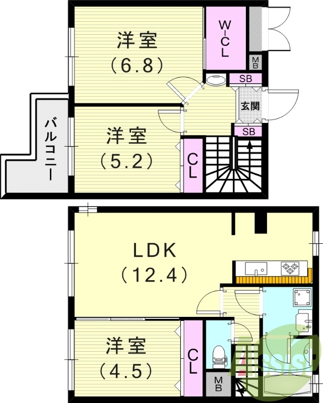 3LDK（70.05平米）メゾネット・追い焚き・浴室乾燥機