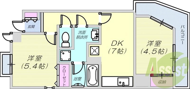 2ＤＫ（41.72平米）バストイレセパレート・室内洗濯機置場