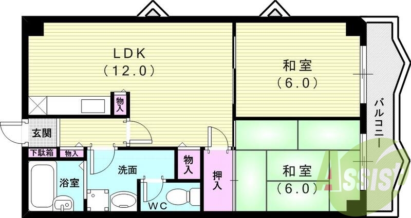 2LDK（62.13平米）独立洗面台・室内洗濯機置場