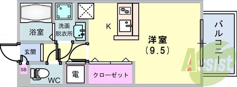 1K（２７．０８平米）カウンターキッチン・脱衣所・エアコン