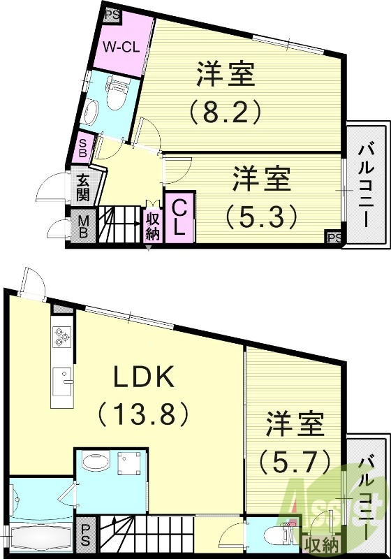 3LDK（74.41平米）カウンターキッチン・追い焚き