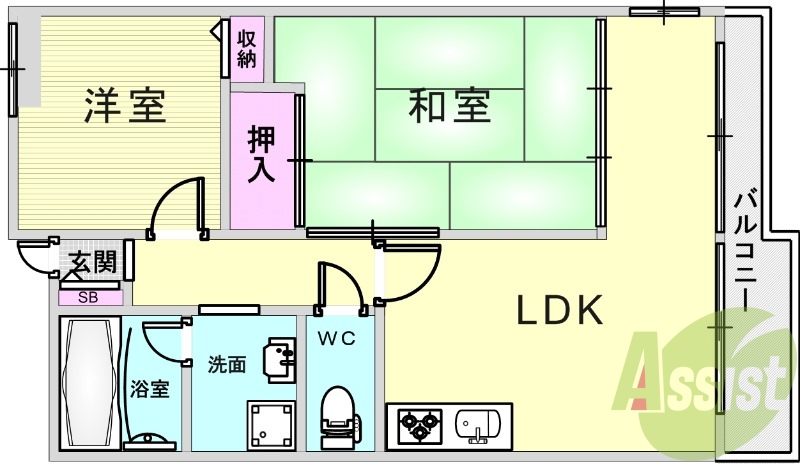 2ＬＤＫ（５７.6平米）システムキッチン・独立洗面台・下駄箱