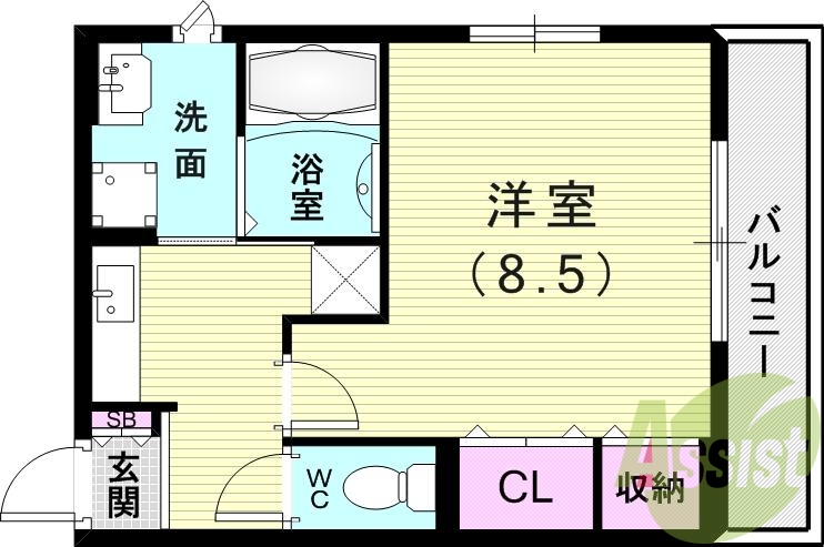 1K（28.8平米）モニターホン・浴室乾燥機・エアコン・収納