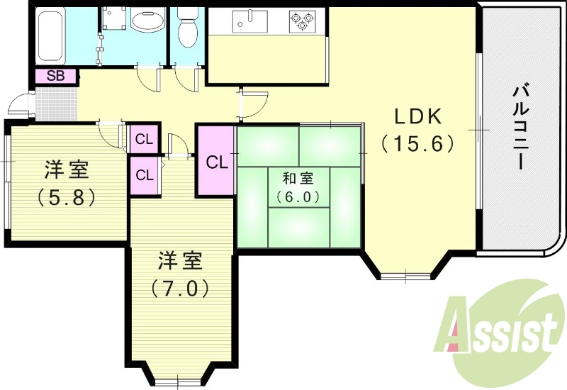 3LDK（７６．９平米）オートロック・脱衣所・屋根裏収納