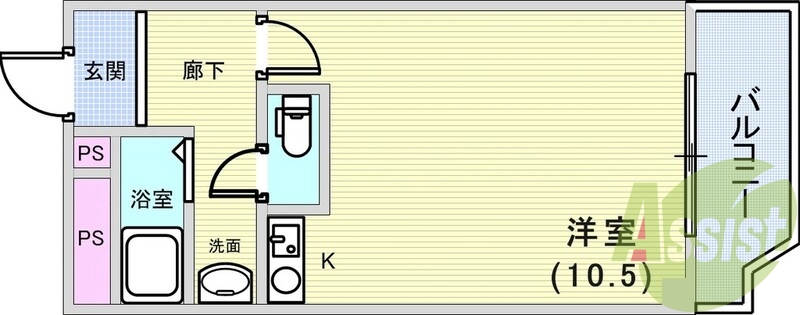 １Ｒ（２６．４９平米）エアコン・ＩＨ・独立洗面台・南向き