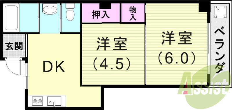 2DK（32.34平米）ネット無料・下駄箱・角部屋・収納