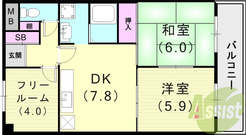 3LDK（51.3平米）室内洗濯機置場・モニターフォン