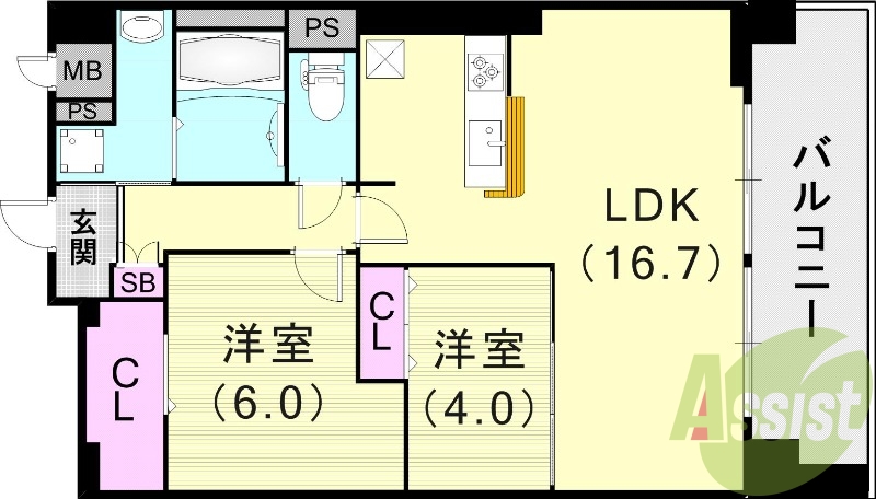 2LDK（62.07平米）浴室乾燥機・追い焚き・ネット無料