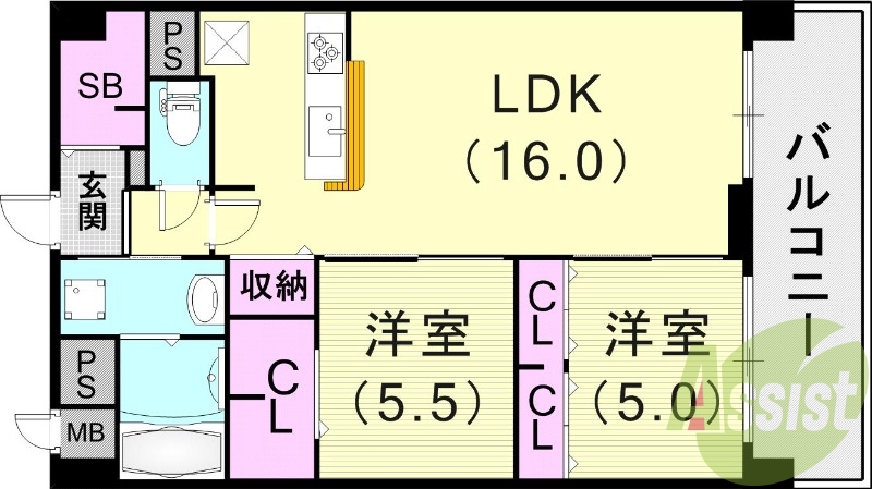 2LDK（63.15平米）浴室乾燥機・追い焚き・ネット無料