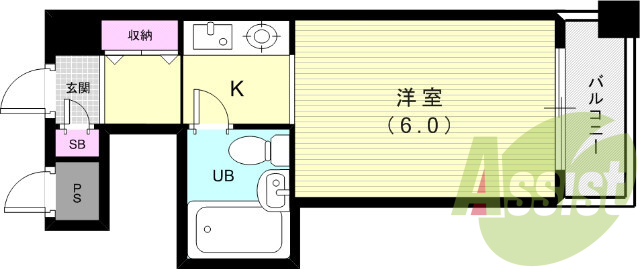 1K（18.2平米）下駄箱・収納・バルコニー・エアコン・UB