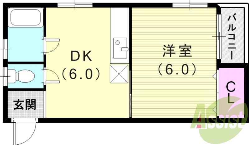 1DK（29平米）風呂トイレ別・エアコン・バルコニー・収納