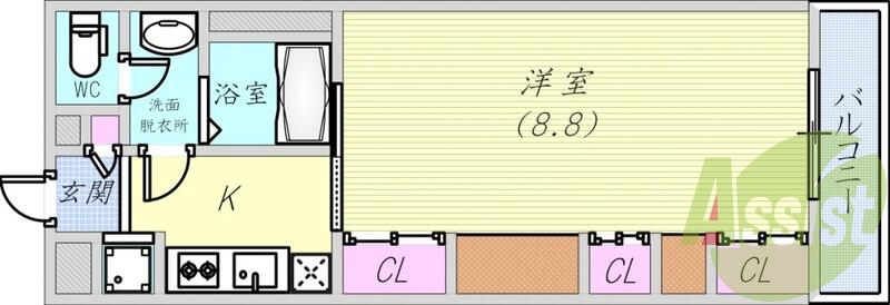1K（28.98平米）エアコン・システムキッチン・浴室乾燥機