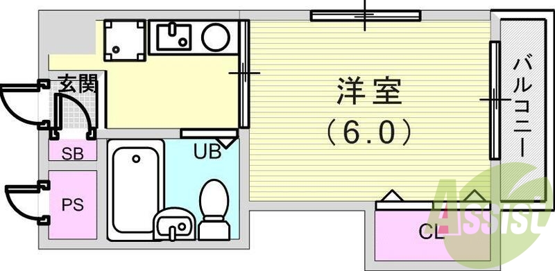 1K（18㎡）エアコン・室内洗濯機置き場