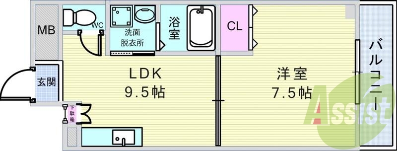 １LDK（３２平米）ガスキッチン・エアコン・独立洗面台・収納