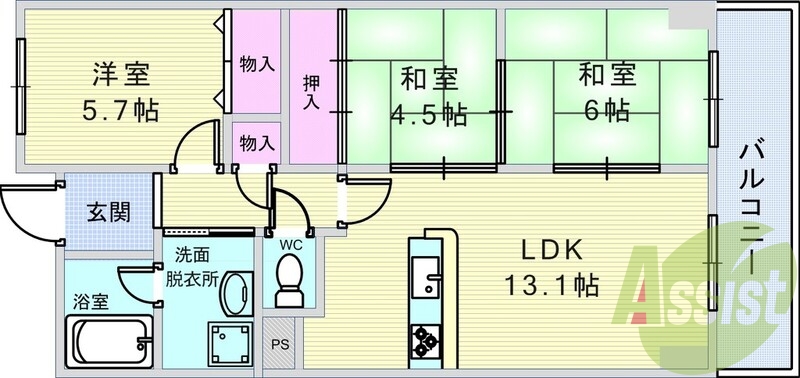 バルコニー側の和室は洋室に変更しました