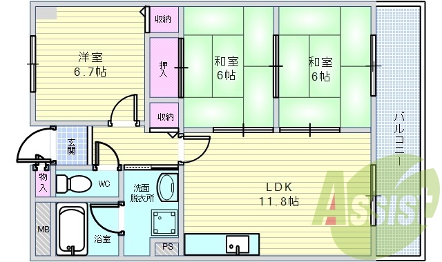 3LDK（65.04平米）オートロック・シャンドレ