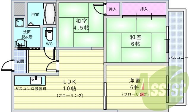 ３ＬＤＫ（５７．７平米）南東向き・振り分け