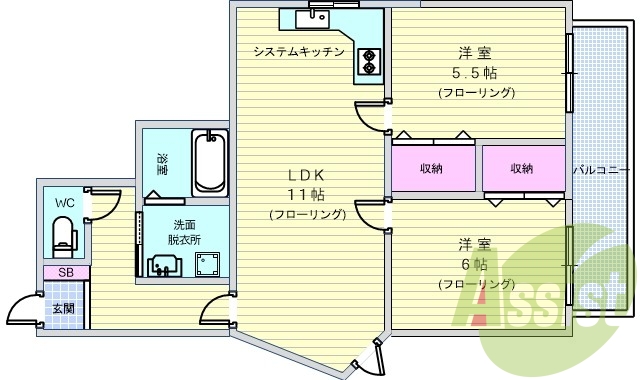 2ＬＤＫ（57.18平米）エアコン・ＴＶモニター・追い焚き