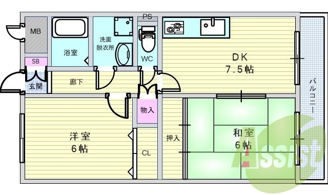 2DK(51平米)システムキッチン、TV付きモニターホン
