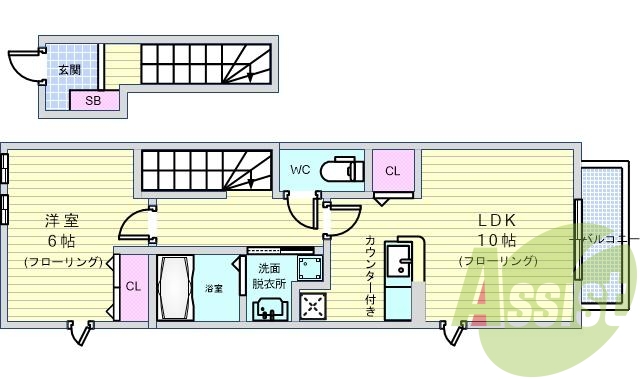 １ＬＤＫ（４２．３７平米）ガスキッチン・シャンドレ・エアコン