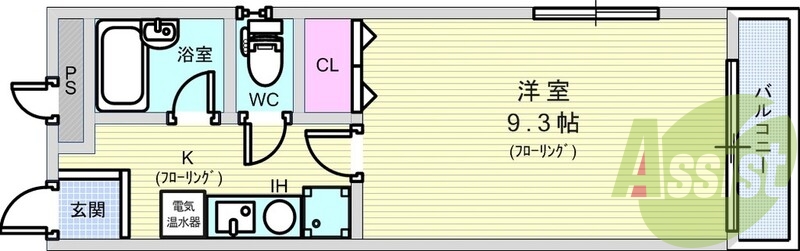 1Kセパレート・ エアコン・フローリング・IHコンロ