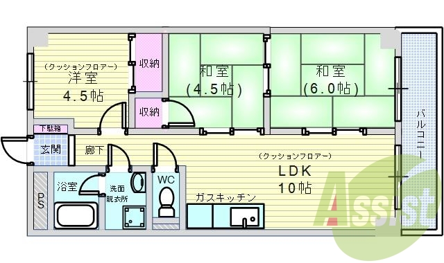 3ＬＤＫ（60平米）追い炊き・ガスコンロ設置可・洗面脱衣所
